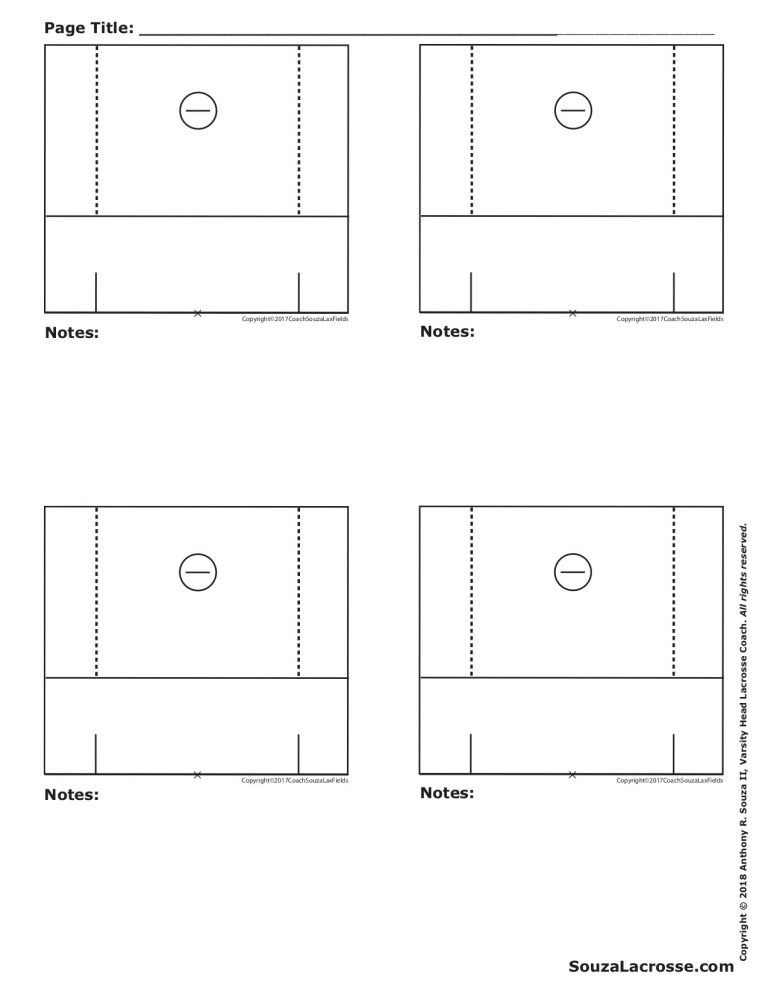 Mens Lacrosse BLANK Field Diagrams 8.5 x 11 Souza Lacrosse